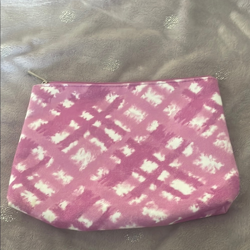 Clinique Pink and White Tie-Dye Cosmetic Bag